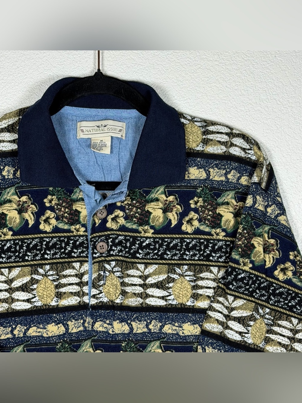 Men’s Vintage 1990s AOP S/S Polo Tropical Resortwear Dadcore Golf Vacation Med